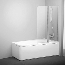Шторка для ванны 10CVS2 100х150 см, правая, белая+транспарент, белый профиль, поворотная, прозрачная 7QRA0103Z1 Ravak