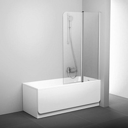 Шторка для ванны CVS2 100х150 см, левая, белый+стекло transparent, прозрачная, поворотная, белый профиль 7QLA0100Z1 Ravak