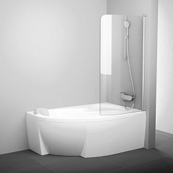 Шторка для ванны CVSK1 100х150 см, правая, 160/170 r белая+транспарент, белый профиль, поворотная, прозрачная 7QRS0100Y1 Ravak