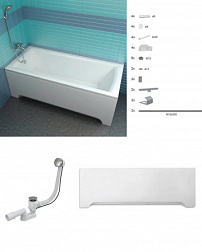 Акриловая ванна Domino Plus 170х75 см, с рамой, фронатльной панелью и сточным комплектом 70508015 Ravak