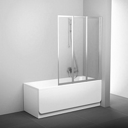 Шторка для ванны VS3 130х140 см, белая + раин, белый профиль, гармошка, с каплями 795V010041 Ravak