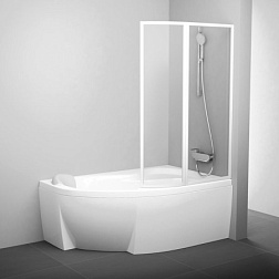 Шторка для ванны VSK2 150х150 см, правая, раин, с каплями, поворотная, белый профиль 76P8010041 Ravak