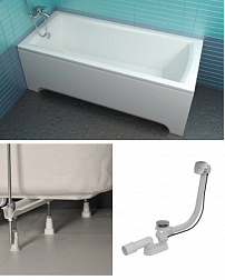 Акриловая ванна Domino Plus 170х75 см, с ножками и квадратным сточным комплектом 70508024 Ravak