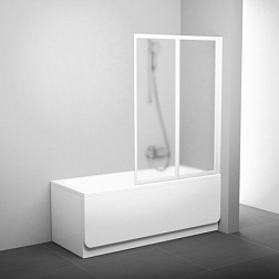 Шторка для ванны VS2 105х140 см, белая + райн, белый профиль, гармошка, с каплями 796M010041 Ravak
