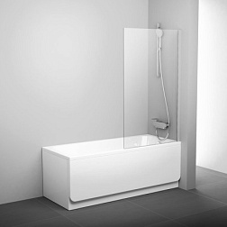 Шторка для ванны PVS1 80х140 см, белая + транспарент, прозрачная, стационарная, белый профиль 79840100Z1 Ravak